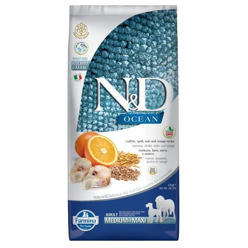ND Az Tahıllı Balıklı Portakallı Medium Maxi Köpek Maması 12 Kg