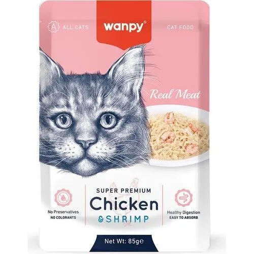 Wanpy Pouch Tavuklu & Karidesli Yaş Kedi Maması 85 gr