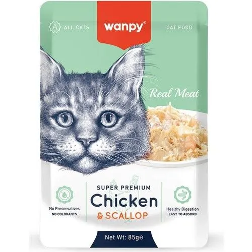 Wanpy Pouch Tavuklu & Deniz Taraklı Yaş Kedi Maması 85 gr
