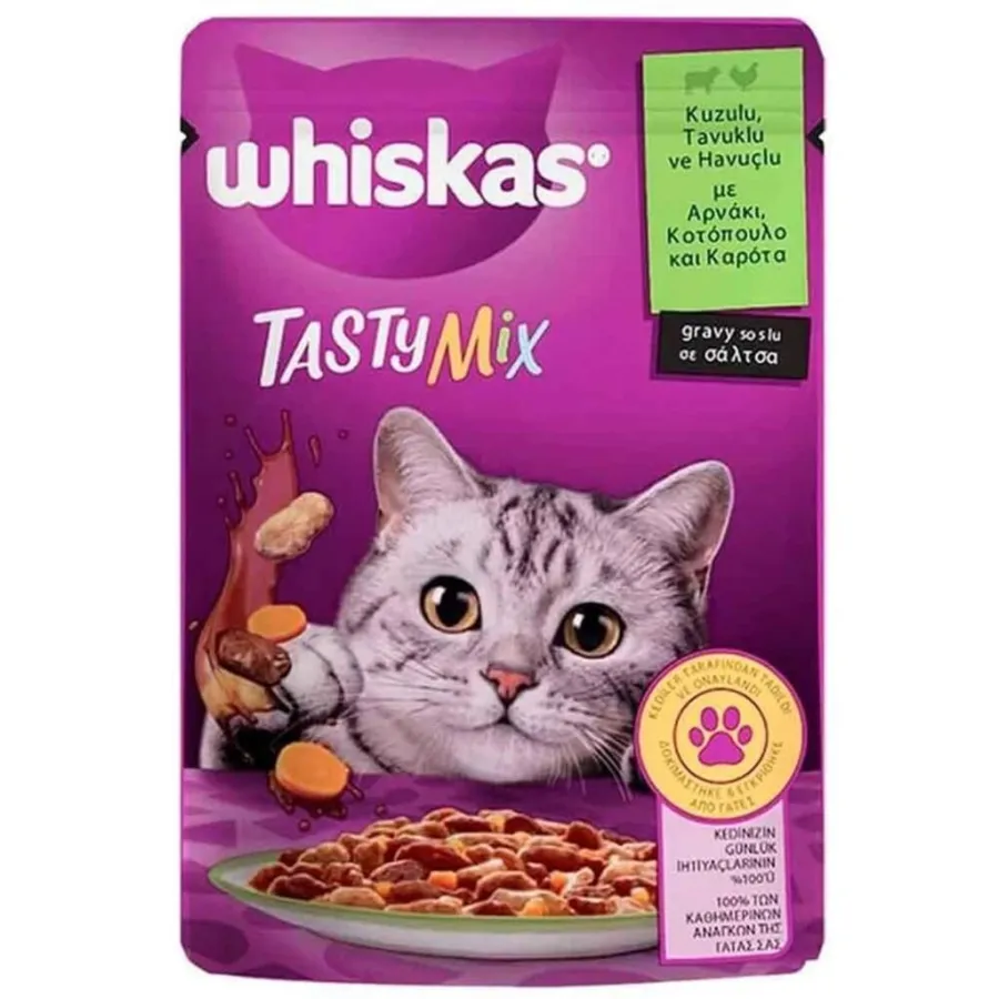 Whiskas Pouch TastyMix Sos İçinde Kuzulu Tavuklu ve Havuçlu Yetişkin Kedi Konservesi 85gr