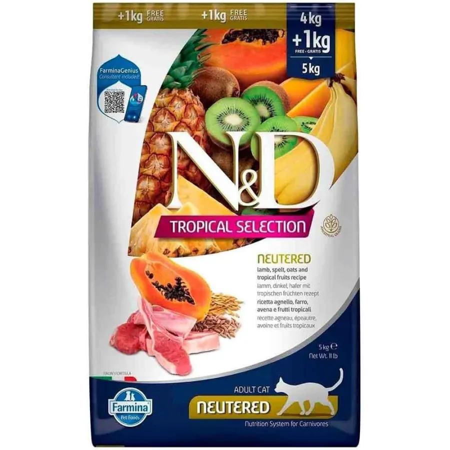 N&D Tropical Selection Kuzu Etli ve Tropikal Meyveli Kısırlaştırılmış Kedi Maması 5 Kg