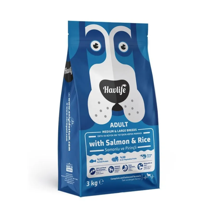 Havlife Orta ve Büyük Irk Somonlu Yetişkin Köpek Maması 3 Kg