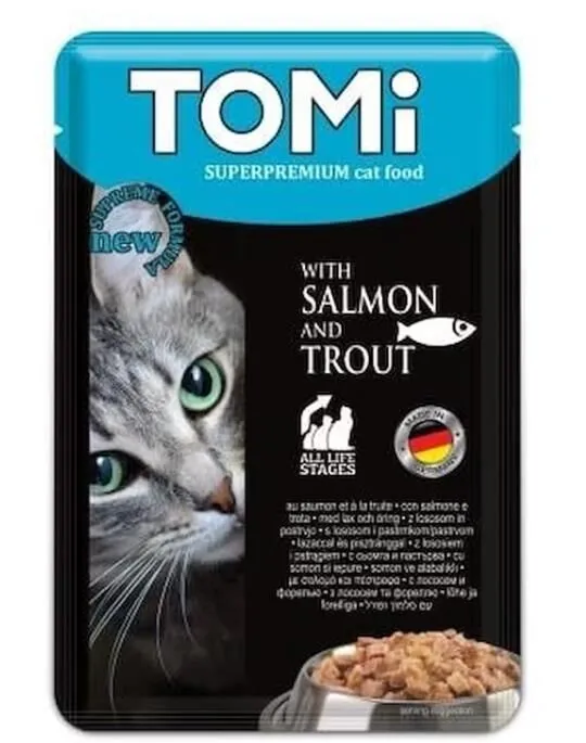 Tomi Pouch Somon ve Alabalıklı Yetişkin Kedi Konservesi 100gr