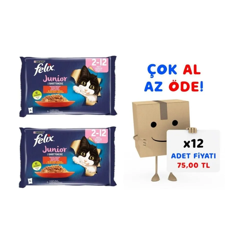 Felix Multipack Sığır ve Tavuk Etli Yavru Kedi Yaş Maması 4x85gr 12'li Paket