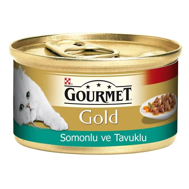 Gourmet Gold Parça Etli Soslu Somonlu Tavuklu Kedi Konservesi 85 Gr