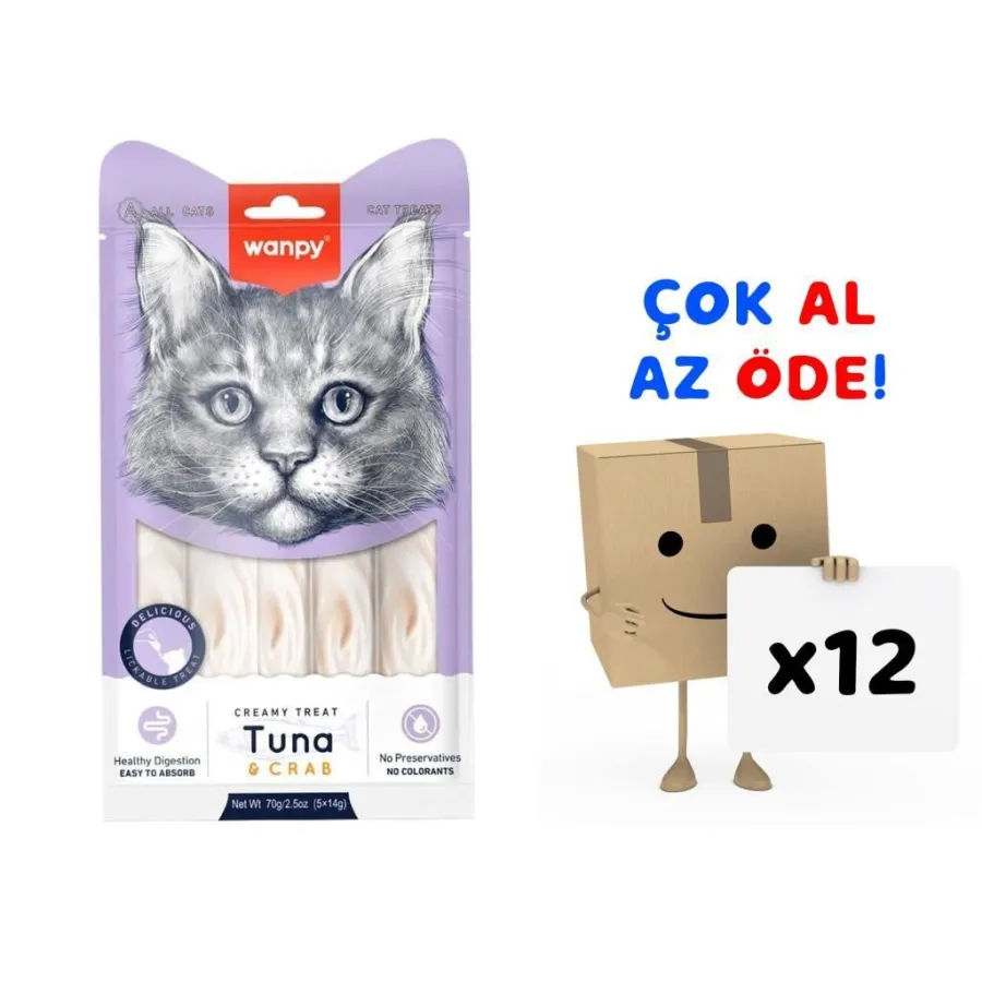 Wanpy Ton-Yengeç Krema Likit Kedi Ödülü 5x14gr 12'li Paket