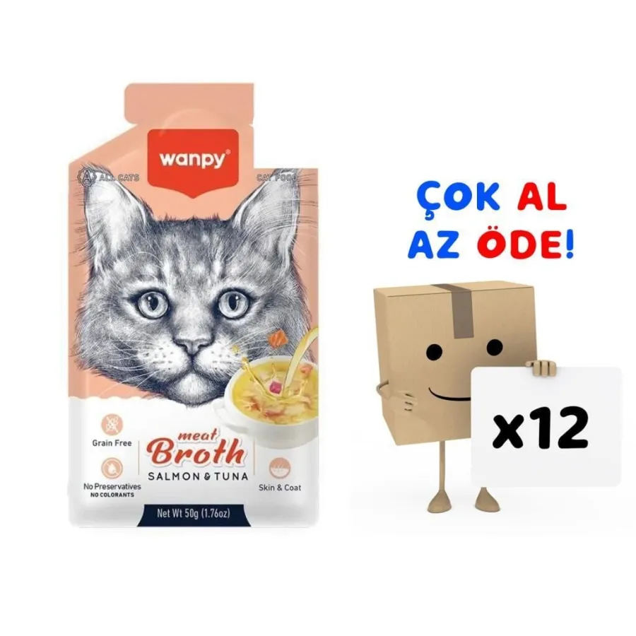 Wanpy Somonlu ve Ton Balıklı Kedi Çorbası 50 Gr 12'li Paket