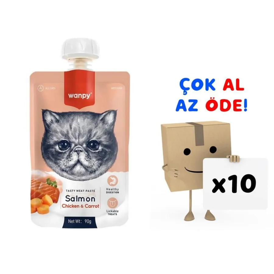 Wanpy Taze Somonlu&Tavuklu  Kedi Et Ezmesi 90 gr 10'lu Paket