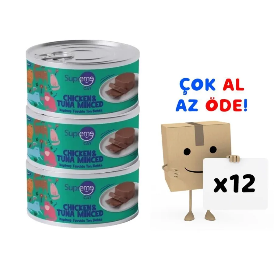 Supreme Cat Kıyılmış Tavuklu ve Ton Balıklı Yaş Kedi Maması 85 Gr 12'li Paket