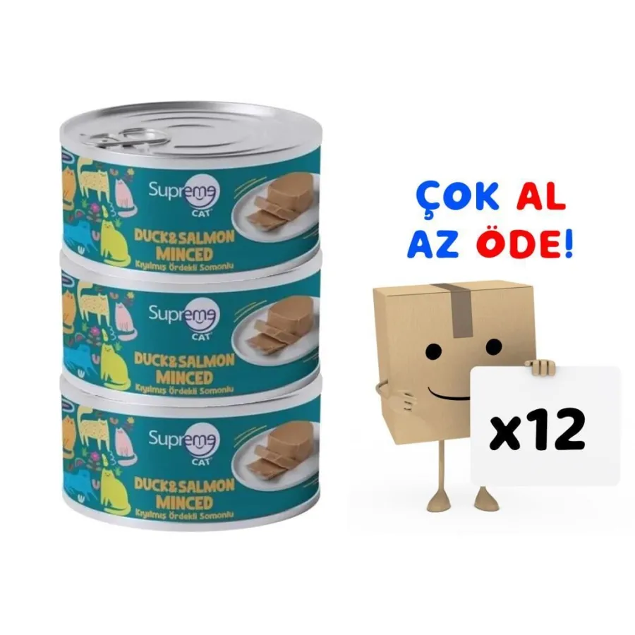 Supreme Cat Kıyılmış Ördekli ve Somonlu Yaş Kedi Maması 85 Gr 12'li Paket