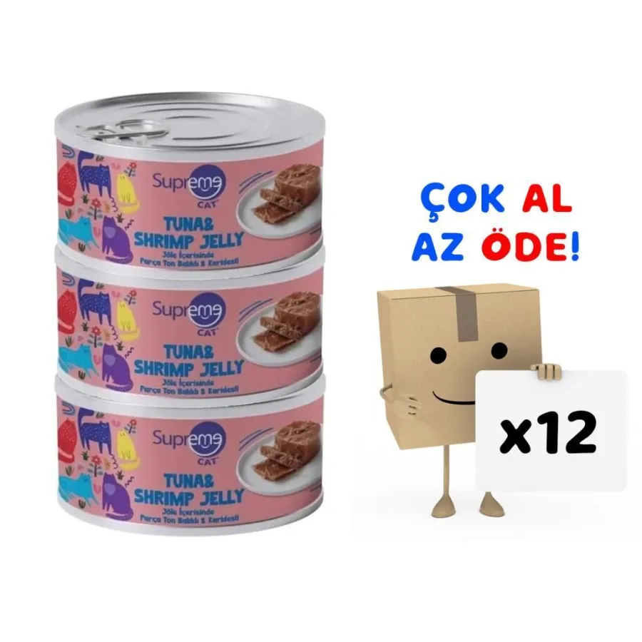 Supreme Cat Parça Etli Ton Balıklı ve Karidesli Yaş Kedi Maması 85 Gr 12'li Paket