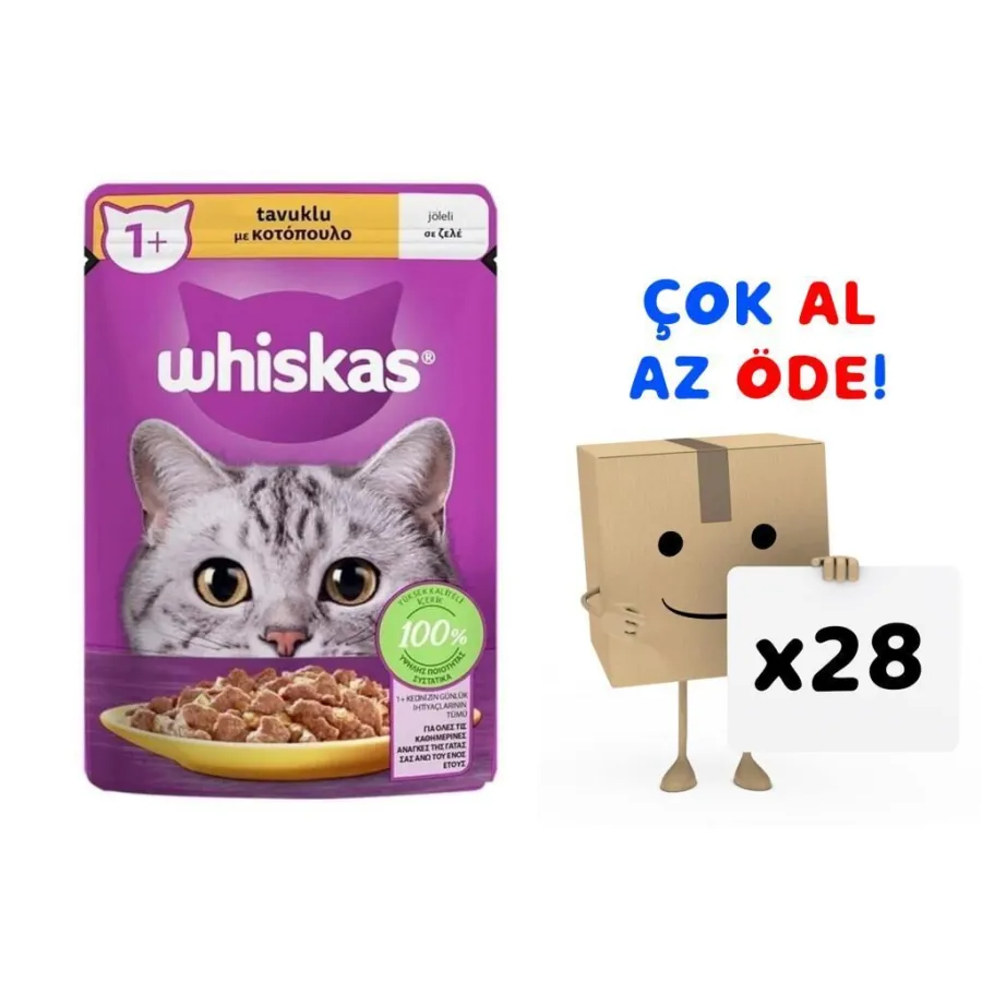 Whiskas Pouch Jöle İçinde Tavuklu Yetişkin Kedi Konservesi 85gr 28'li Paket