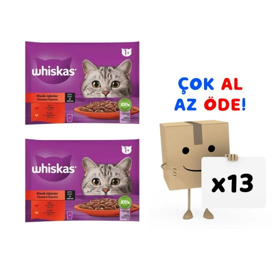 Whiskas Pouch Sos İçinde Sığırlı ve Tavuklu Yetişkin Kedi Konservesi 4x85gr 13'lü Paket