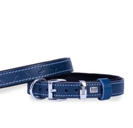 Doggie Konforlu Gerçek Deriden El Yapımı Kemik Desenli Köpek Boyun Tasması 2×35-40cm – Royal Mavi