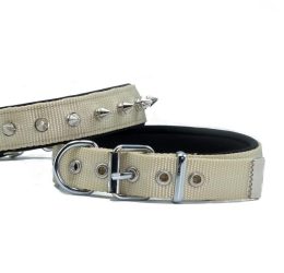 Doggie Konforlu Dokumadan El Yapımı Çivili Köpek Boyun Tasması 2,5×37-45cm – Haki