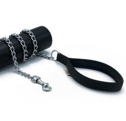 Doggie Konforlu Dokumadan El Yapımı Zincirli Köpek Gezdirme Kayışı 3x110cm – Siyah
