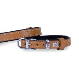 Doggie Konforlu Gerçek Deriden El Yapımı Köpek Boyun Tasması 1,5×25-30cm – Açık Kahve