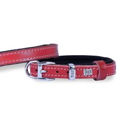 Doggie Konforlu Gerçek Deriden El Yapımı Köpek Boyun Tasması 1,5×25-30cm – Kırmızı