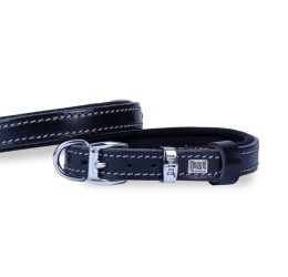 Doggie Konforlu Gerçek Deriden El Yapımı Köpek Boyun Tasması 1,5×20-25cm – Siyah