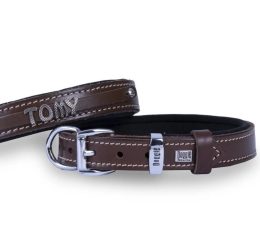 Doggie Konforlu Gerçek Deriden El Yapımı İsimlikli Köpek Boyun Tasması 1,5×20-25cm – Kahverengi