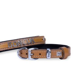 Doggie Konforlu Gerçek Deriden El Yapımı İsimlikli Köpek Boyun Tasması 2×35-40cm – Açık Kahve