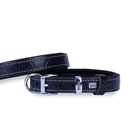 Doggie Konforlu Gerçek Deriden El Yapımı Kemik Desenli Köpek Boyun Tasması 2×30-35cm – Siyah