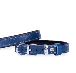 Doggie Konforlu Gerçek Deriden El Yapımı Pati Desenli Köpek Boyun Tasması 2×35-40cm – Royal Mavi