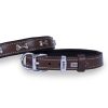 Doggie Konforlu Gerçek Deriden El Yapımı Kemik Süslü Köpek Boyun Tasması 2×30-35cm – Kahverengi