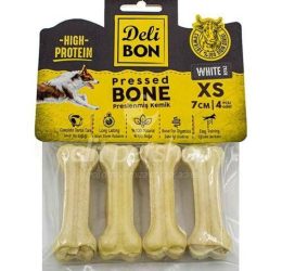 Delibon Beyaz Deri Pres Kemik Köpek Ödülü 4’lü 7 Cm XS