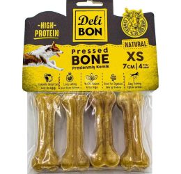 Delibon Deri Pres Kemik Köpek Ödülü 4’lü 7 Cm XS Natürel