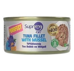 Supreme Cat Premium Ton Balıklı ve Midyeli Tiftiklenmiş Yetişkin Yaş Kedi Konservesi 70 Gr