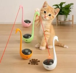 Kuğu Şeklinde Lazerli Ve Mama Hazneli Kedi Oyuncağı